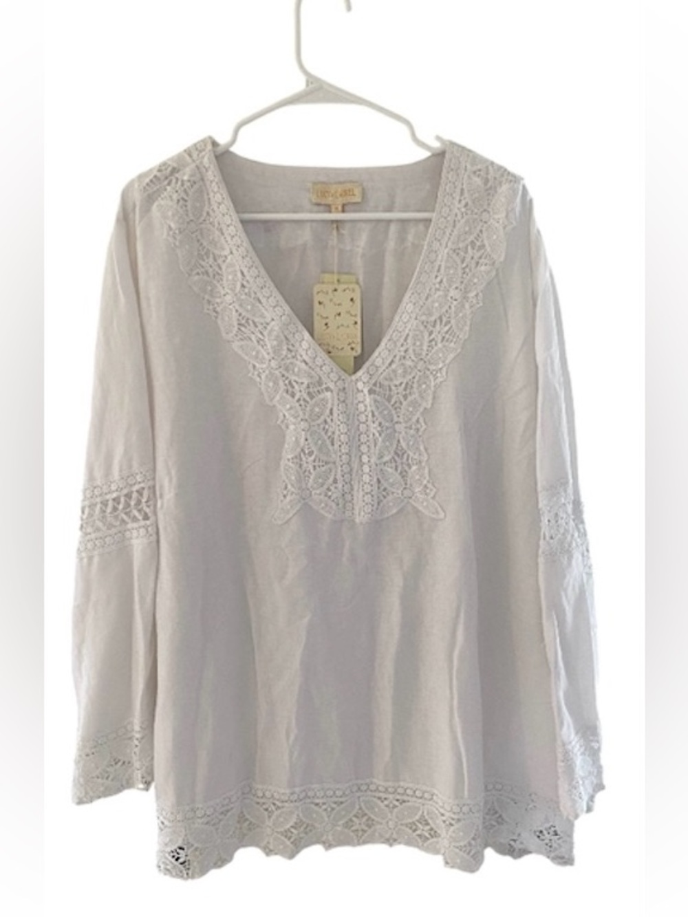 Lucy & Laurel Linen Blend Lacy Boho Top Size 3X. NWT